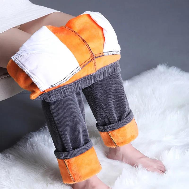 Women's Fall/Winter High-Waisted Corduroy Pants Relaxed Fit with Elastic Waistband Plus Size Thickened Fabric Casual Trousers for Mothers