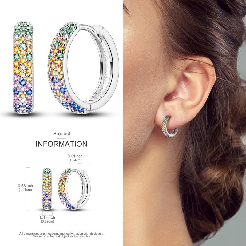Boucles d'Oreilles Créoles en Argent 925 Zircon Coloré Boucles d'Oreilles Créoles Pavées Pour Femmes Filles Bijoux Cadeau