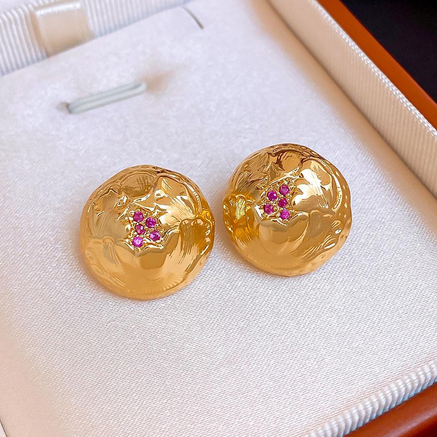 18k real gold electroplated new Chinese zircon round stud earrings simple and versatile earrings