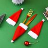10pcs Christmas Cutlery Set With Santa Hat Shaped Cutlery Holder Decoration & Wine Bottle Cover, Mini Plush Knife Set, Christm