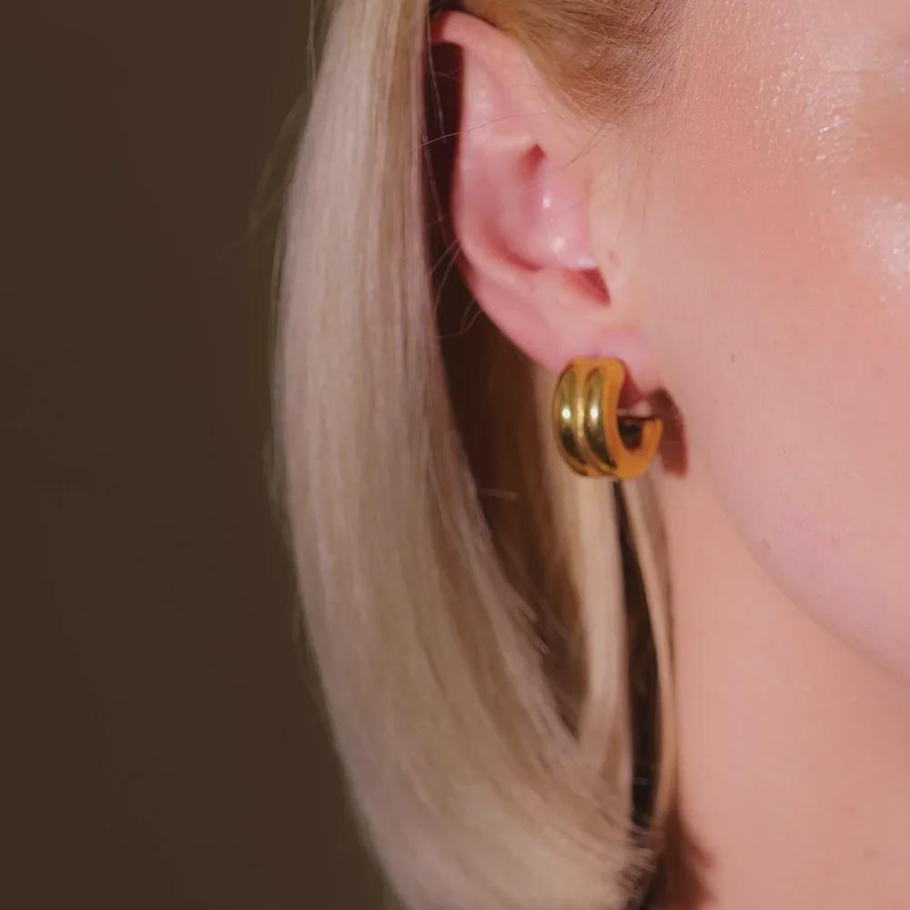 Retro French Minimalist Double C Titanium Steel Earrings with 18K Gold Plating - Non-Fading