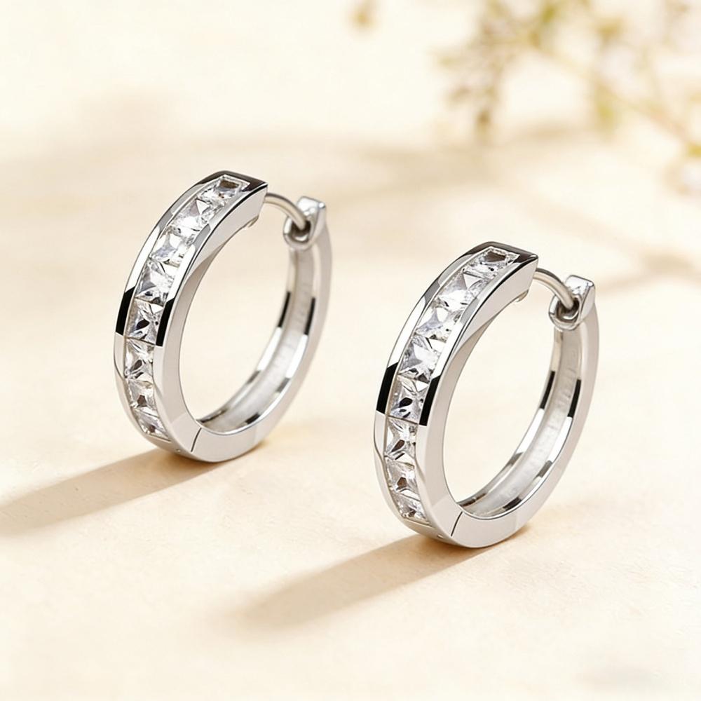 Eco Friendly Copper Shiny Cubic Zirconia Earrings For Women Simple Exquisite Golden Silver Color Round Earring Jewelry Gifts