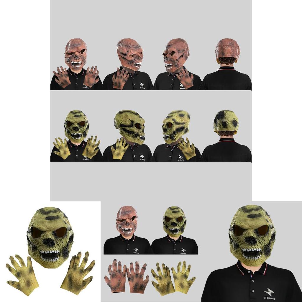 Realistic Skeleton Head Latex Mask And Creepy Costume Gloves For Halloween Events