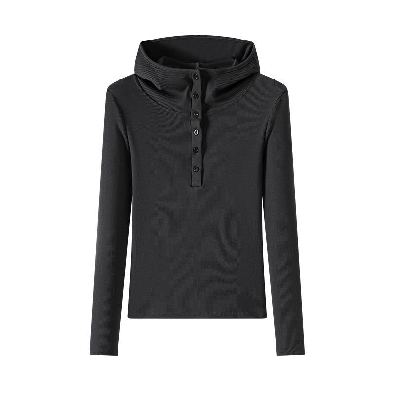2 Half-open Hooded Sweater Women's Autumn and Winter Striped Bottoming Shirt Slim-fitting Long-sleeved Top-shirt