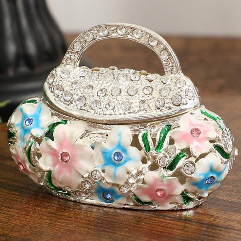 Handbag Shape Mini Jewelry Storage Box Inlaid Gem Organizer Exquisite Alloy Earrings Ring Holder Storage Jar Unique Couple Gift