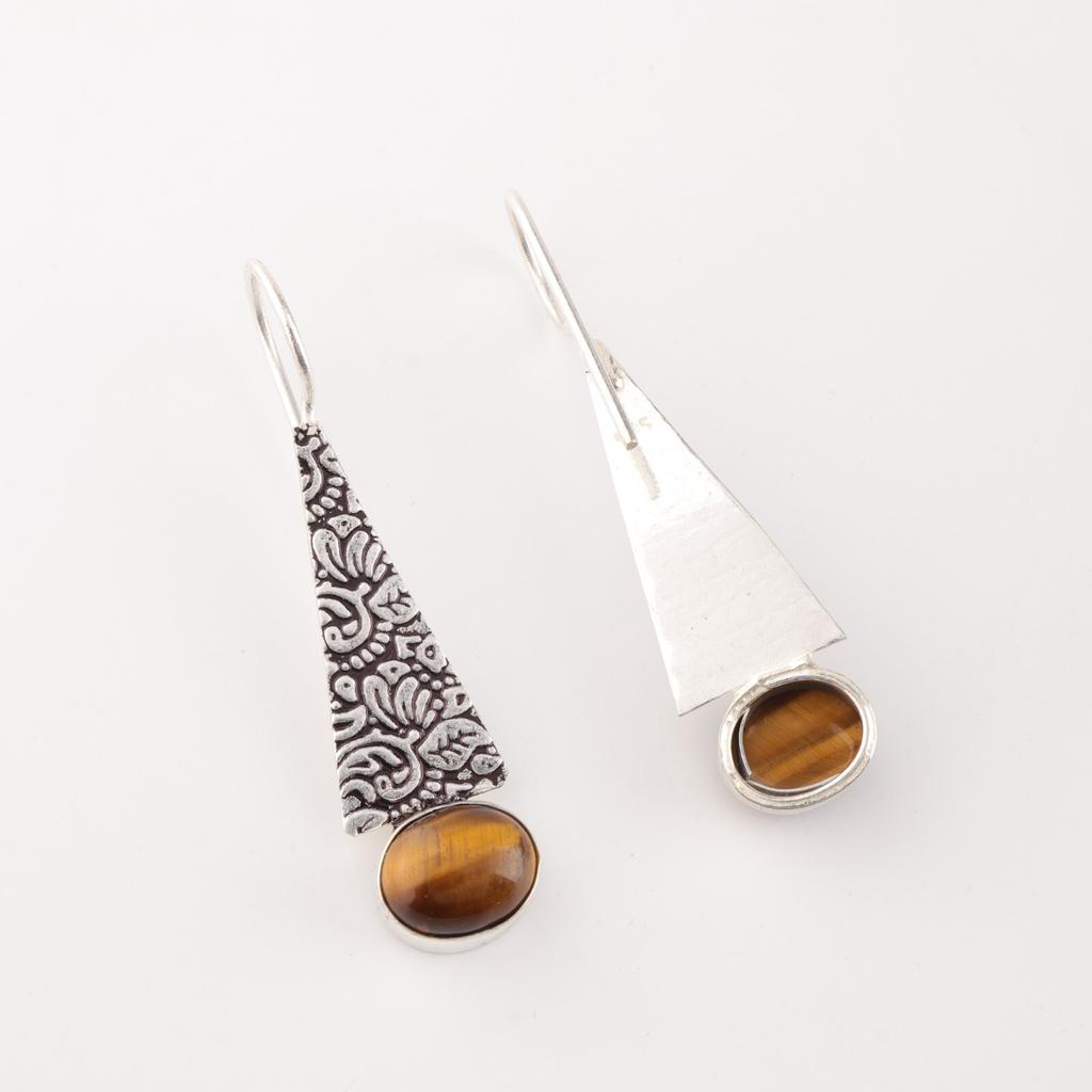 Natürliches Gelbes Tigerauge 925 Sterlingsilber Schmuck Handgefertigte Ohrringe 1,9" EE-165-27