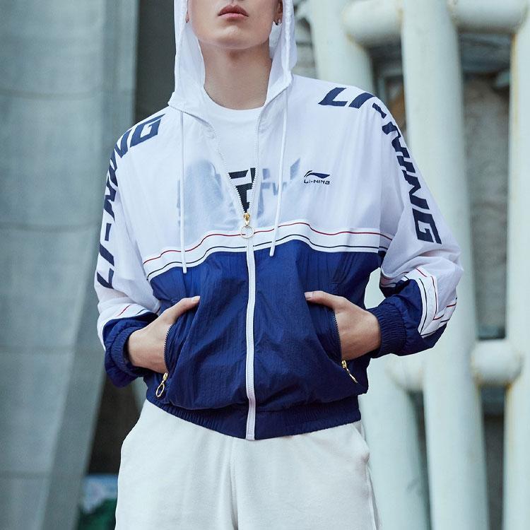 Li-Ning Big Logo Color Block Letter Print Sports Windbreaker Jacket Unisex Jacket Blue AFDP125-4