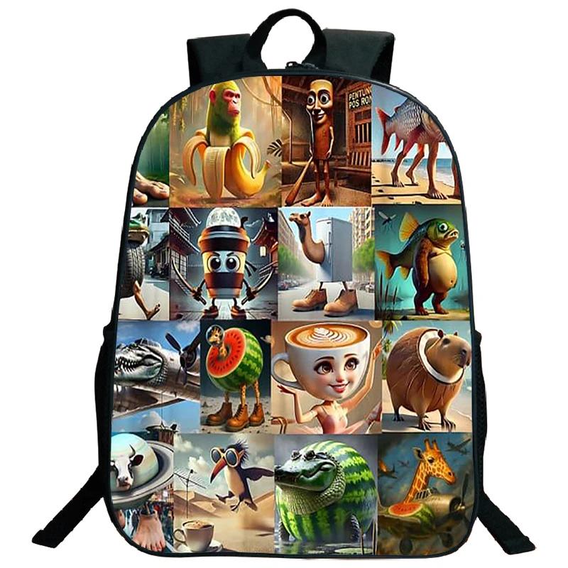 Funny Italian Brainrot Printed Backpack for Boys Girls Cappuccino Assassino Schoolbag Kids Bookbag Italian Brainrot Bags Mochila