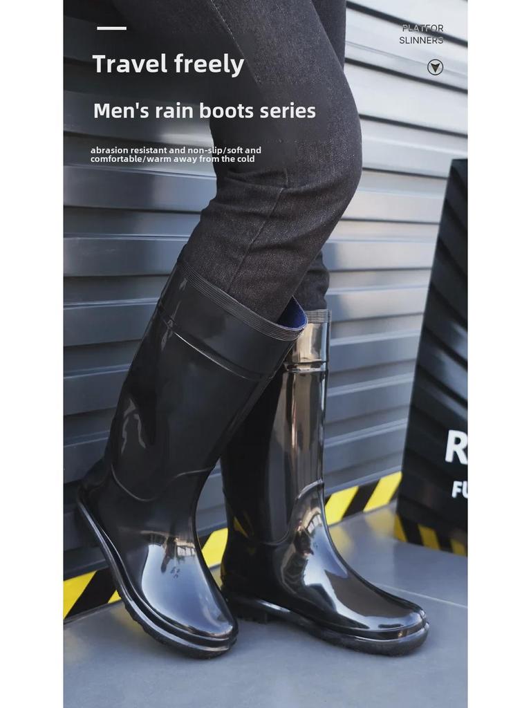 Men's Wear-Resistant Waterproof PVC Work Boots: Non-Slip, Velvet-Lined for Autumn/Winter
