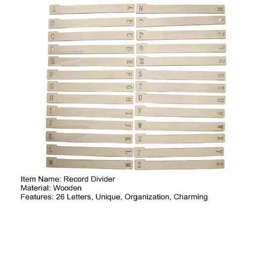 Divisórias de Madeira Alfabéticas para Discos de Vinil 26 Peças Organizador de Suporte para Discos de Vinil DVDs Livro Separador de Letra A-Z Acessório de Armazenamento de Prateleira para