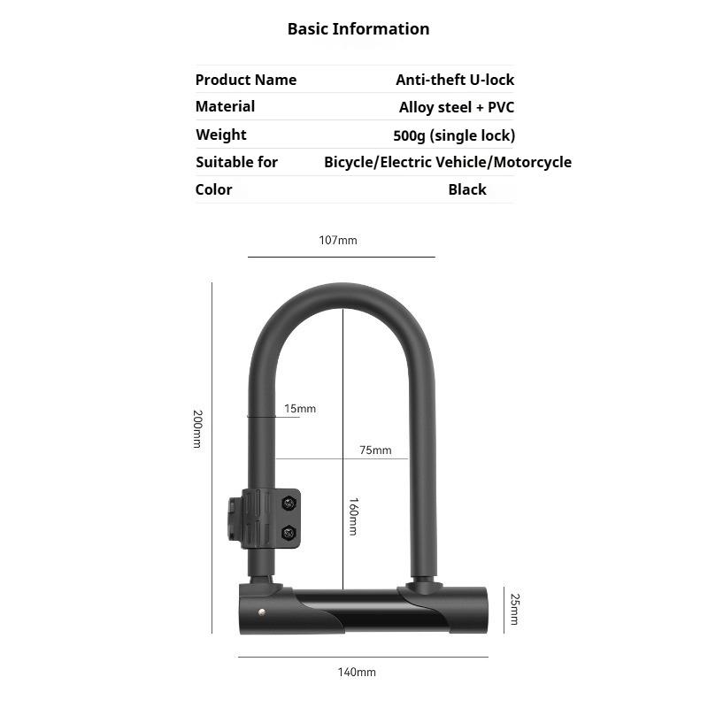 Portable Bicycle U-Lock Anti-theft Lock Anti-Hydraulic Shear MTB Riding Gear Bike Lock