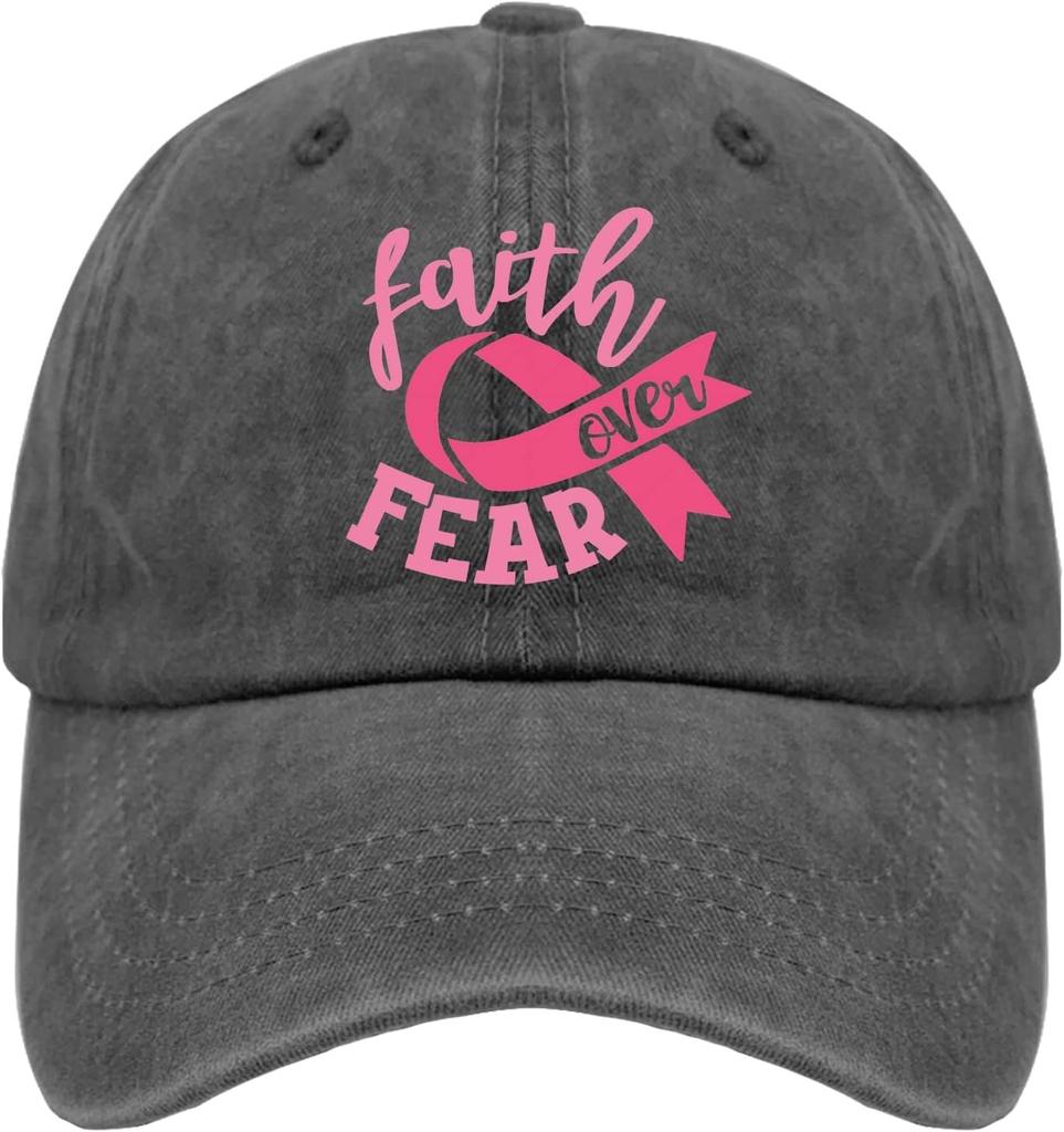 Faith Over Fear Breast Cancer Awareness Baseball Cap Polyester Casual Adjustable Sports Hat