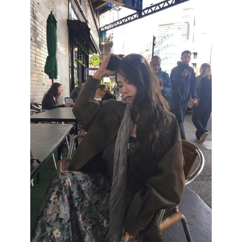 Autumn Casual Short Women Faux Suede Leather Jacket Vintage Biker Coat Loose Fit Retro Style