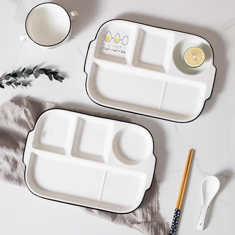 JIWUSENLIN Ceramic Divided Plate, Fast Food Tray, Student Meal Box, Compartmented Postpartum Tableware, Individual Serving Plate, Breakfast Plate