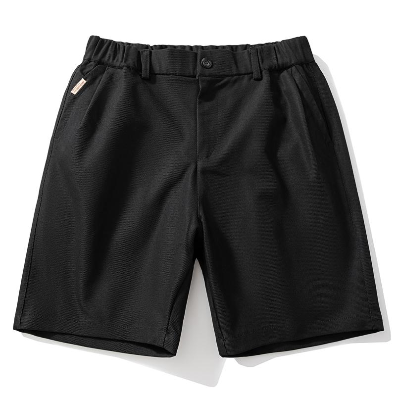 Men's Black Casual Chino Shorts Elastic Waist, Button Fly, Pocket Design for Summer Streetwear & Daily Wear