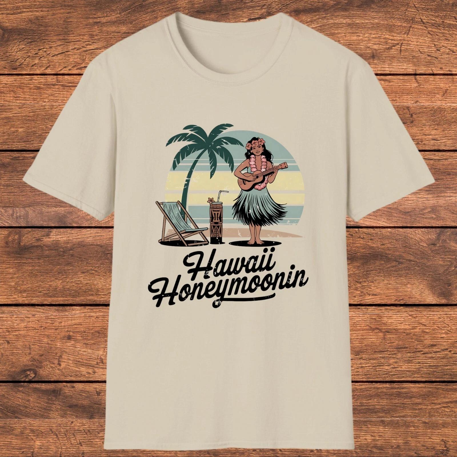 Hawaii Honeymoon T- Shirt, Retro Vintage Hawaiian Beach Shirt, Hawaii Souvenir L