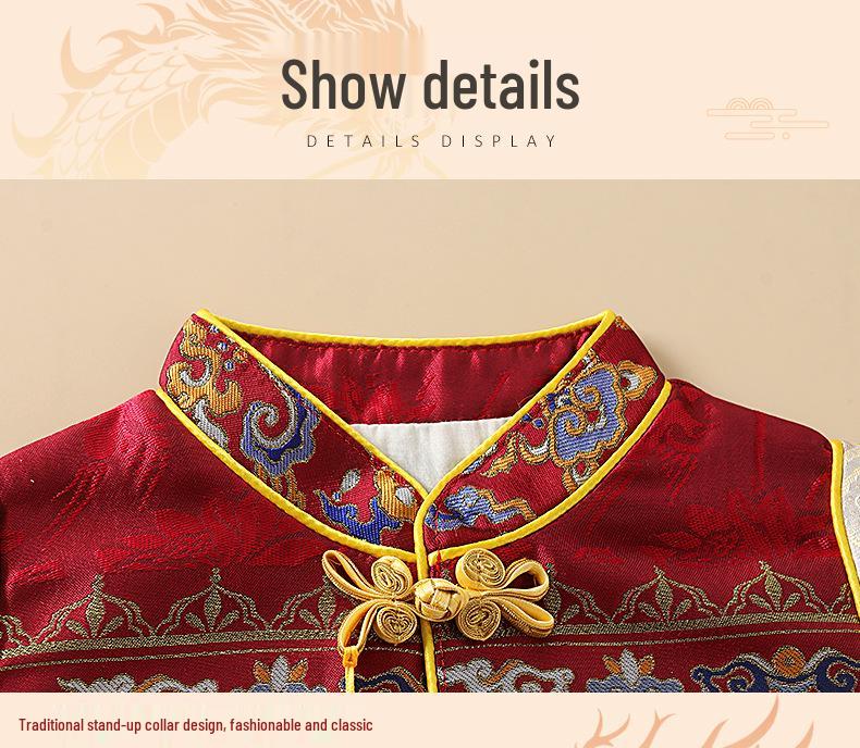 Summer Baby Boy Birthday Tang Suit with Crown for Zhou Ceremony