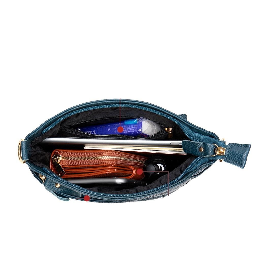 Multi-Pocket Genuine Leather Crossbody Bag for Women