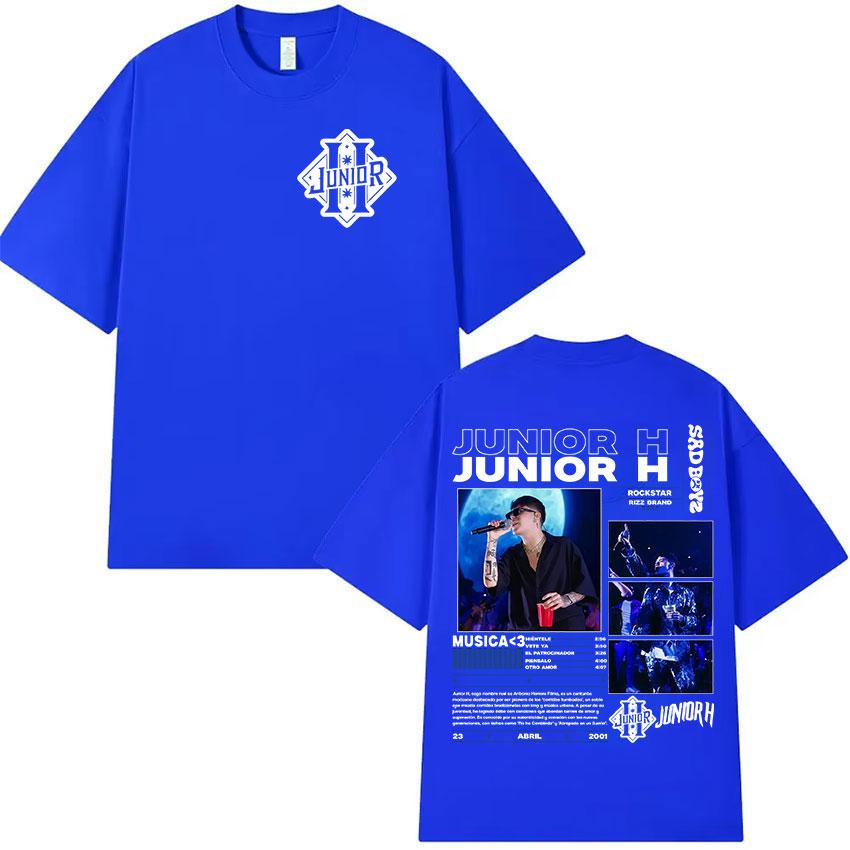 Rapper Junior H Sad Boyz Tour 2025 Album Merch TShirt Men Hip Hop Gothic Punk T Shirt Fans Gift Oversized Short Sleeve T Shirts