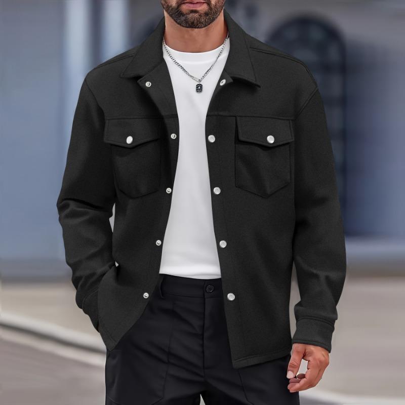 Autumn and Winter European and American Cross-border Casual Men's Clothing Lapel Single-breasted Solid Color Double-pocket Slim-fit Jacket