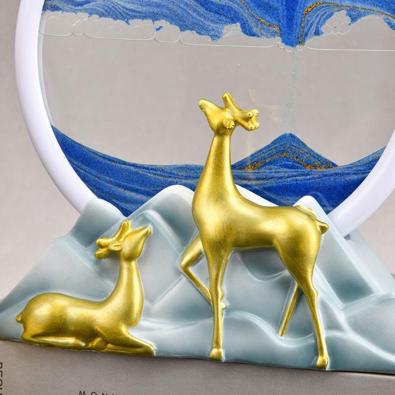 Dynamic Sand Art Liquid Motion, Moving Sand Art Picture Round Glass Deep Sea Landscape Motion Display Flowing Sand Box
