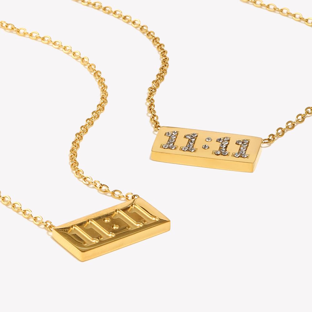 E.B.belle 11:11 Rectangle Pendant Plate Necklace Fine Polished Stainless Steel Gold Plated Necklace Number Jewelry
