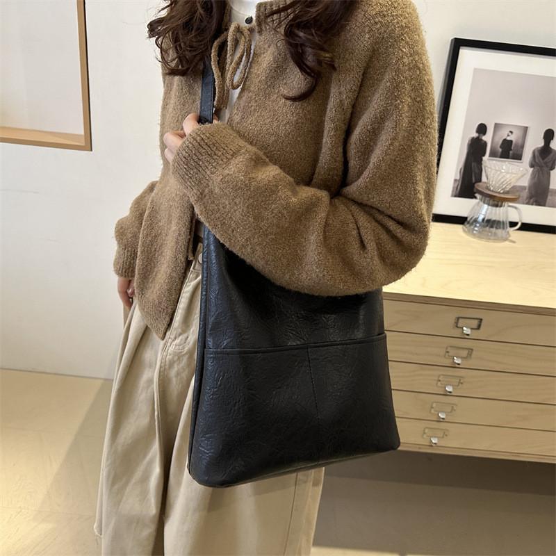 Trendy Casual Pu Tote Bag With Chic Minimalist Style Available In Black Brown Cream Color Perfect For Everyday Outfits