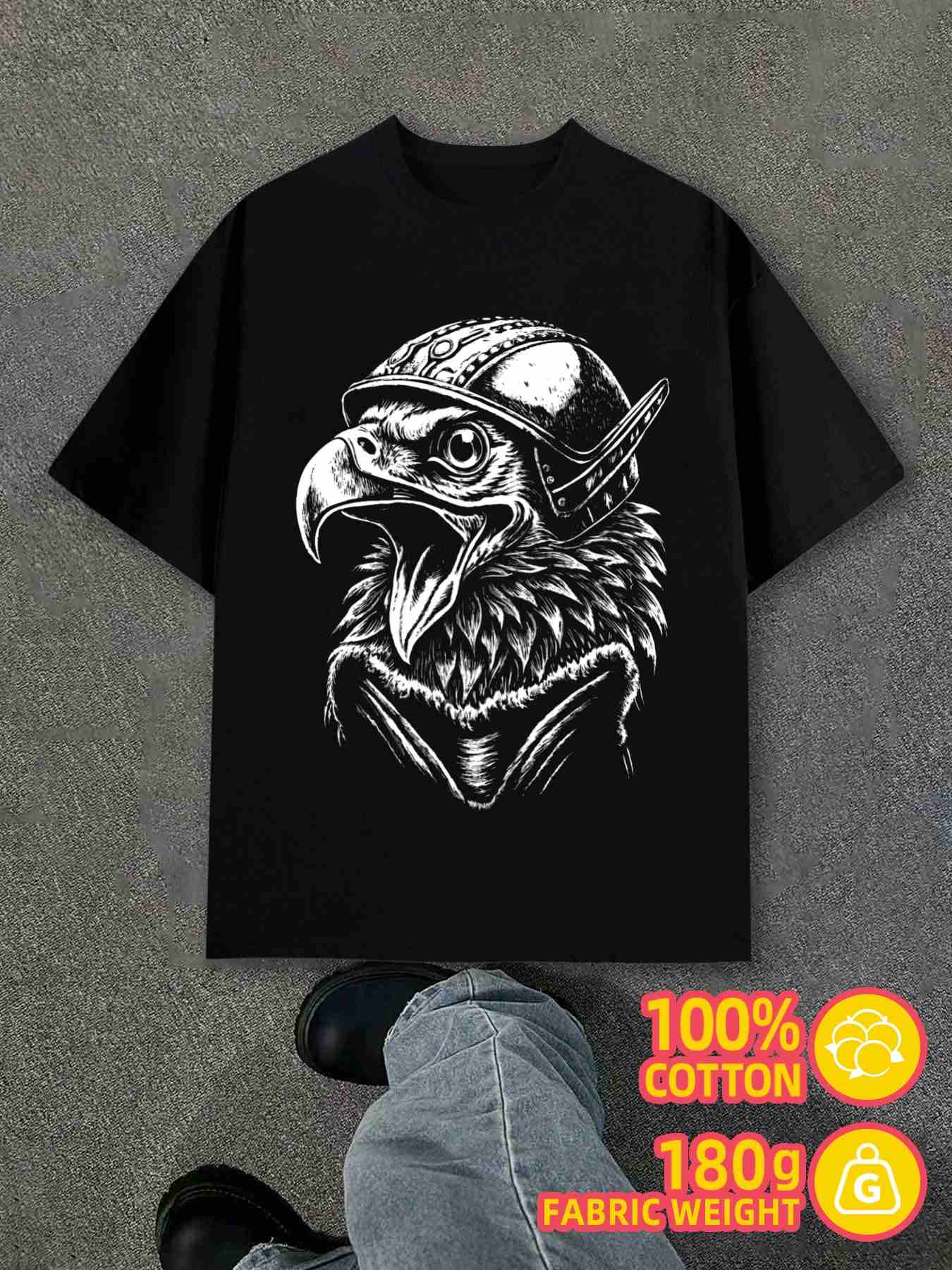 T-Shirt Y2K Eagle Warrior Helmet Black Regular Fit XL