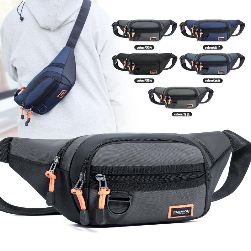 Fashion sports fanny pack Men's large-capacity simple cash register bag Outdoor travel messenger bag Multifunctional fashion breast bag