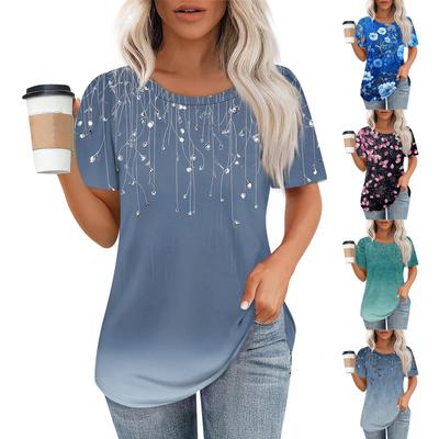 Women's Fashionable Casual Short Sleeve Print Round Neck Pullover Top