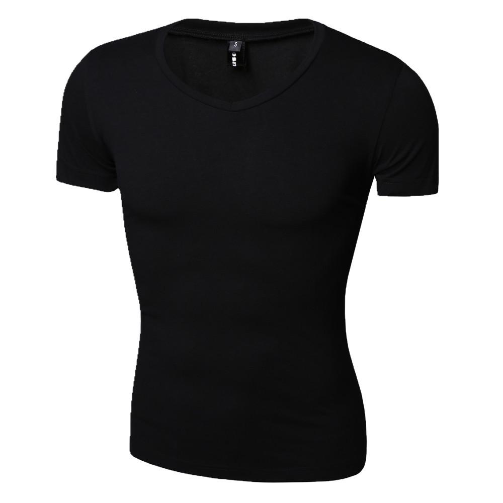 

Мужская футболка с V-образным вырезом, однотонная, высокой эластичности, спортивная компрессионная футболка T39 Small чёрный