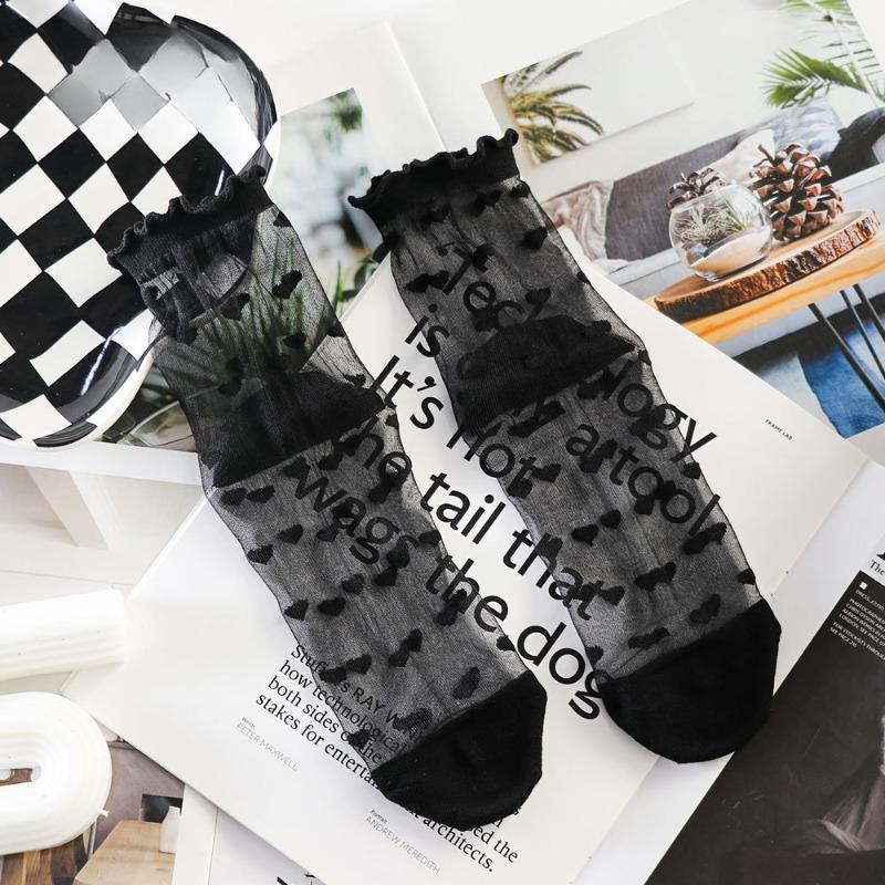 5 Pairs of Women's Spring and Summer Striped Lace Love Glass Silk Socks