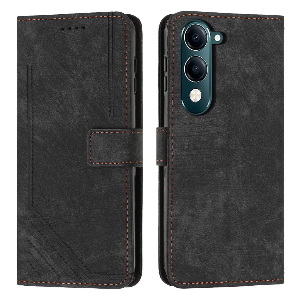 For Vivo Y29s 5G Case Imprinted Lines Leather Phone Cover with Stand
