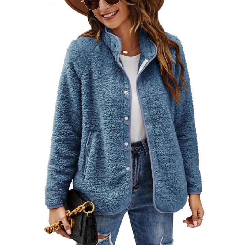 Nuevas chaquetas casuales cálidas de moda para mujer de otoño e invierno, abrigos casuales sueltos de color sólido con bolsillos, blusas de mujer de talla grande