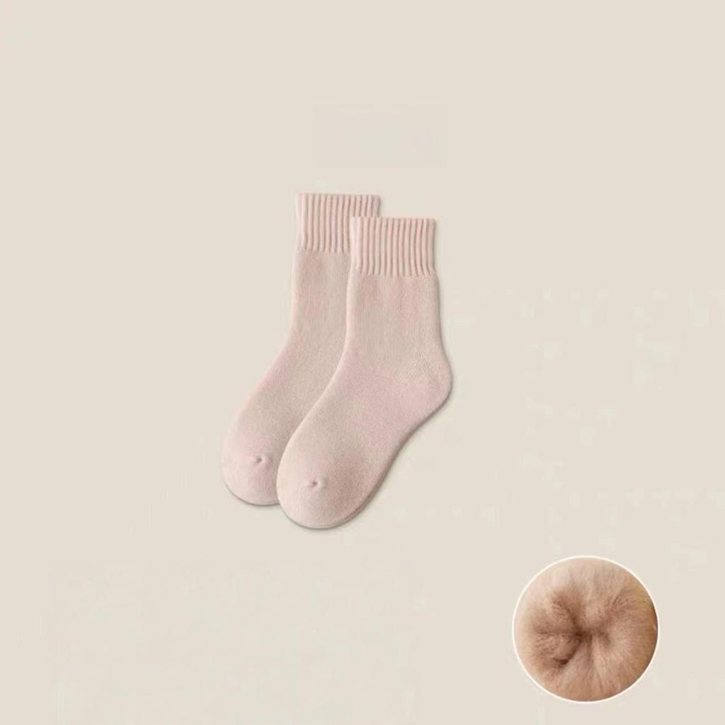 1 Pairs Women's Thickened Mink Socks Plush Sleepwear Solid Color Warm Middle Tube Autumn Winter Home Socks