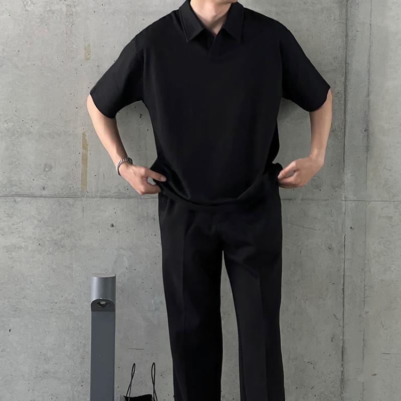 Summer Wear New Short Sleeve Polo Shirt Men's Loose Lapel T-Shirt Texture Korean Version Half Sleeve Drop Casual Top