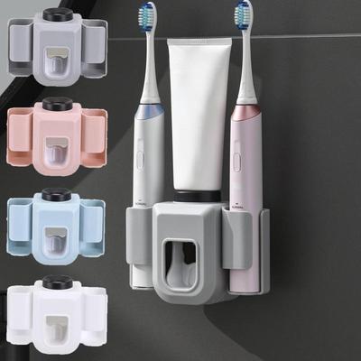 Electric Toothbrush Holder Double Hole Wall Toothbrush Organizer Toothbrush Stand Toothpaste Squeezer Bathroom Accessories Punch Free