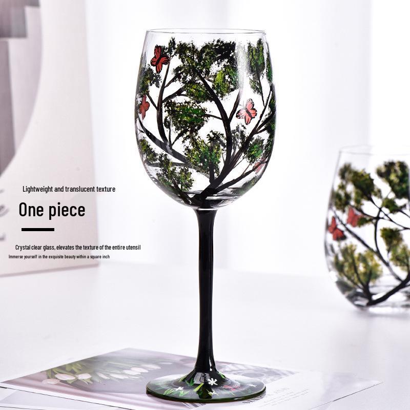 Four Seasons Hand-Painted Crystal Glass Goblet & Egg Cup Set