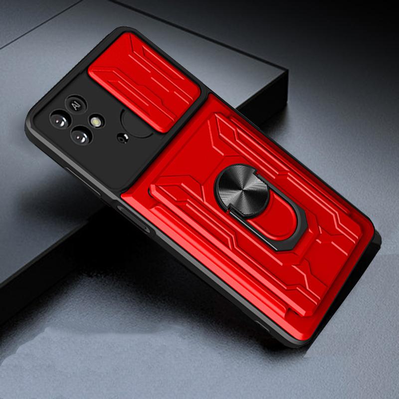 Case For Xiaomi Redmi 10C Luxury Shockproof Slide Camera Lens Armor Phone Cases For Redmi 10C 10 C redmi10C 4G  Card Holder Ring Stand Cover