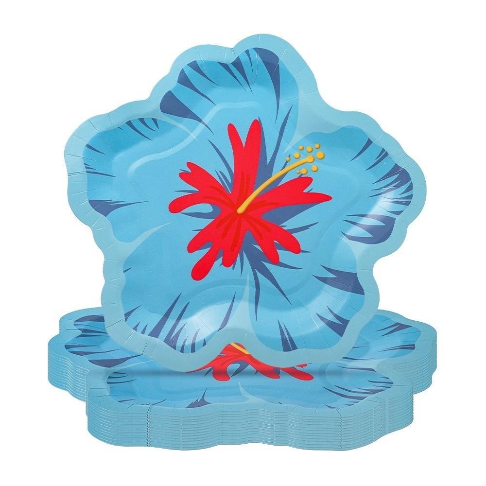 10Pcs Paper Flower Shaped Paper Plates Hibiscus Flower Pattern Party Plates Single Use