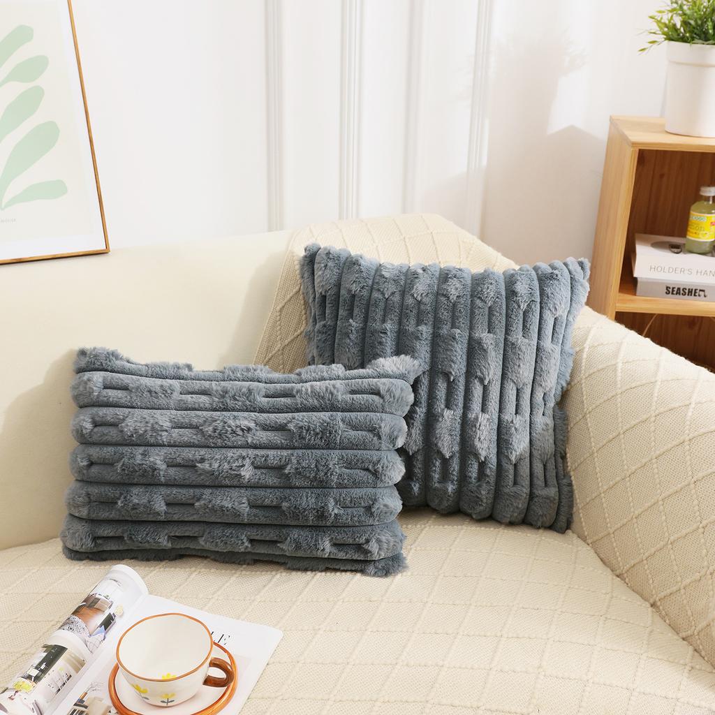 2pcs Striped Plush Pillow Covers, Decorative Cushion Cases, White, Zipper Closure, Machine Washable Polyester for Home Sofa Decor, Throw Pillows