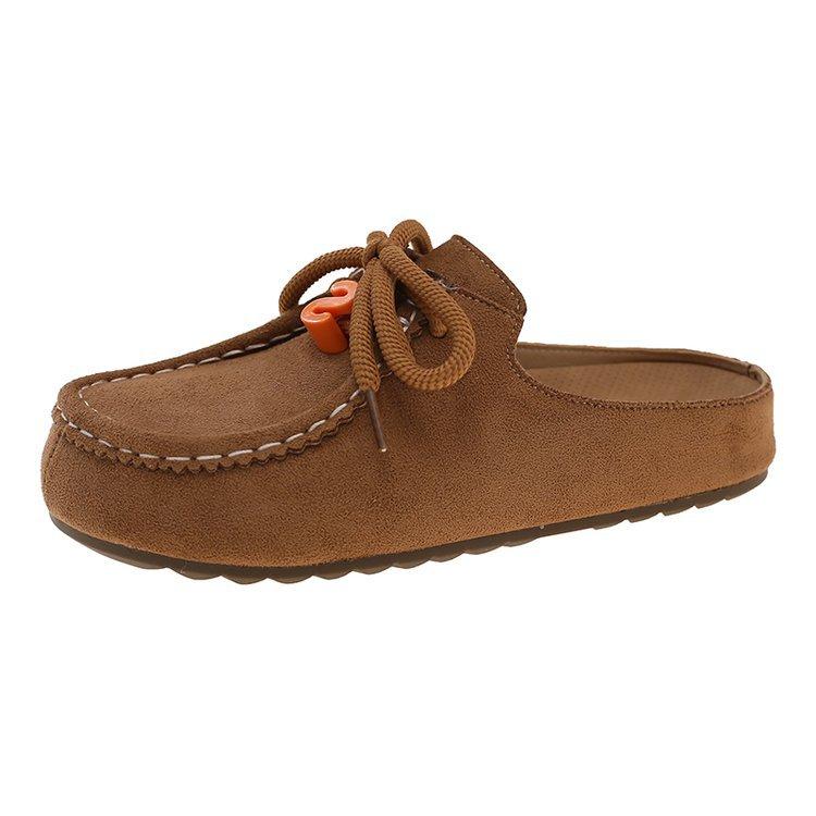 Vintage Women Half Slippers Autumn New Outdoor Height Increase Fashion Single Shoes Cross Tied  Slip on Comfortable Casual Flats