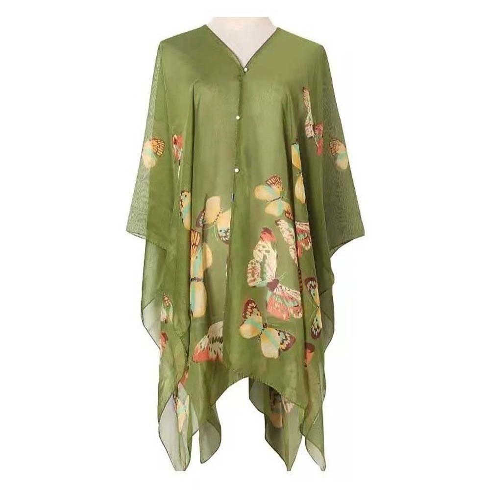 Breathable Thin Large Scarf with Buckle Seaside Vacation Cloak Sunscreen Butterfly Shawl  Gift