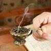 Home Vintage Ornaments Alloy Lotus Hand Stove Small With Cover Brass Incense Holder Retro Copper Hollow Out Incense Burner Patio