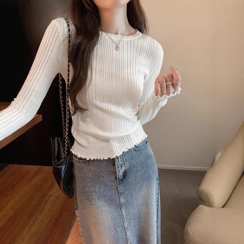 Great-looking Early Autumn Wear Gray Bottoming Shirt Women's Autumn and Winter Wear High-end New Knitted Sweater Top