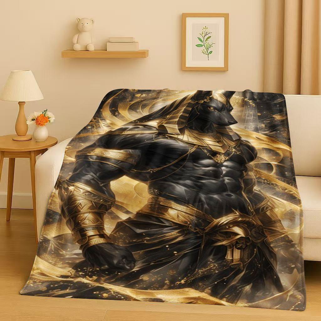 Toter Gott Anubis Pharao Altes Ägypten Mythologie Cartoon Flanelldecke, Ultraweiche Plüschdecke für Zuhause Schlafzimmer Bett Sofa Abdeckung