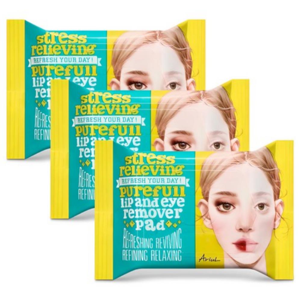Arial Stress Relieving Pureful Lip & Eye Remover Pads 30sheet, 55g x 3packs