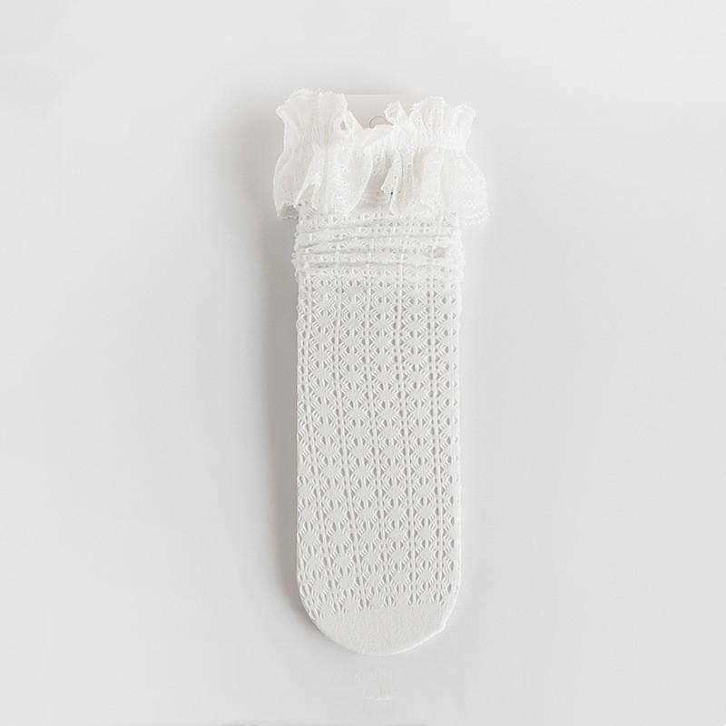 

Летние детские носки для девочек, кружевные носки принцессы в стиле Лолиты с рюшами до середины икры для девочек, тонкие дышащие декоративные носки в стиле ретро для маленьких девочек