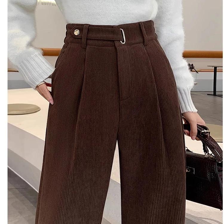 European Cotton Lint Velvet Wide-leg Pants Women's Autumn and Winter New High Waist Drape Narrow Version Woolen Pants Thickened Small Suit Pants