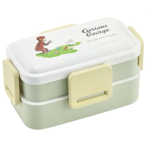 Skater Antibacterial Soft-Serving Dome-Shaped Lid, 2-Tier Lunch Box, 600ml, Curious George Classic Design, Made In Japan, PFLW4AG-A